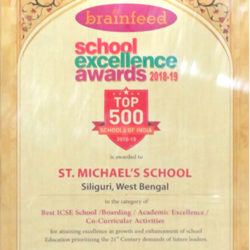 BEST in West Bengal – ICSE School, Academic Excellence,Boarding & Co- Curricular Activities By Brainfeed Excellence Awards (2018)