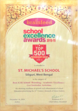 BEST in West Bengal – ICSE School, Academic Excellence,Boarding & Co- Curricular Activities By Brainfeed Excellence Awards (2018)