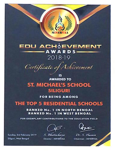 RANK NO.1 IN WEST BENGALBest Residential School Best ICSE School In Survey by Minervaa Edu. Achievement Awards (2018)